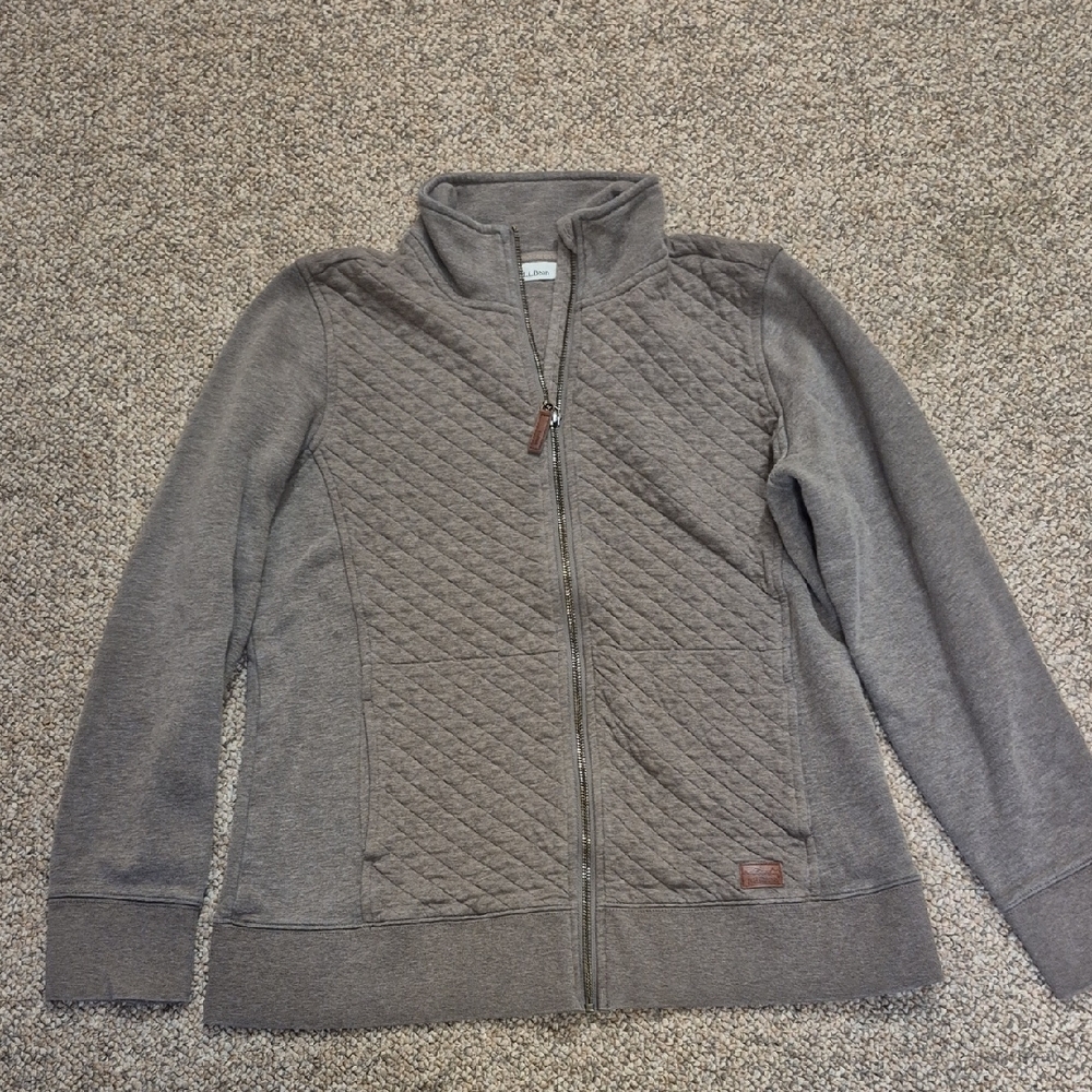 L.L. Bean Women's Quilted Full Zip Sweater Gray Size Medium